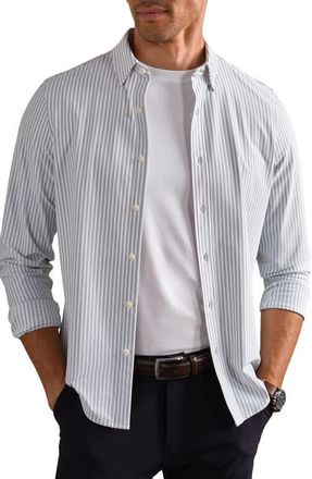 Rhone Commuter Slim Fit Striped Performance Shirt in Sleet Gray Madison Stripe at Nordstrom, Size Xx-Large