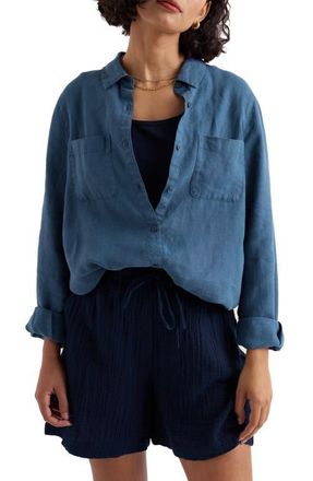 Seasalt Cornwall Hazel Branch Linen Button-Up Shirt in Dusk at Nordstrom, Size 10 Us
