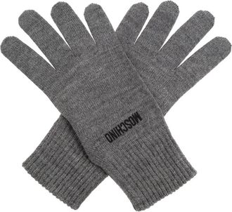Moschino Guanti a coste con logo ricamato - Grigio