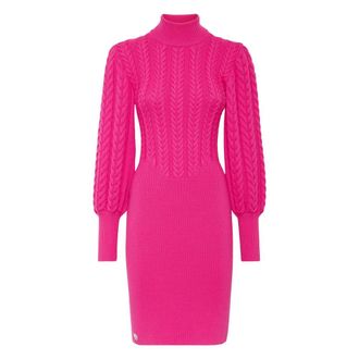 Philipp Plein Wool Turtleneck Dress LS - Dames - Kleedjes - Roze - XL - Wol - Kleedjes