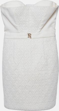 Elisabetta Franchi Off White Textured Velvet Strapless Mini Dress