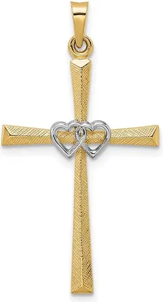 Diamond2Deal 14k Two-tone Gold Solid Double Hearts Cross Pendant