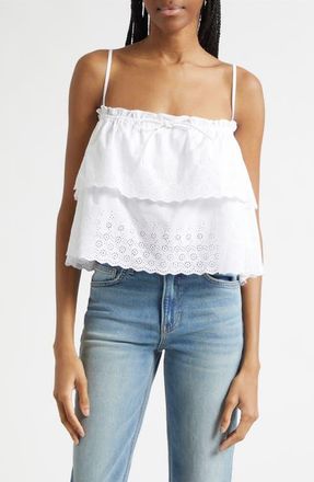 Veronica Beard Oseanna Tiered Embroidered Cotton Top in White at Nordstrom, Size X-Large