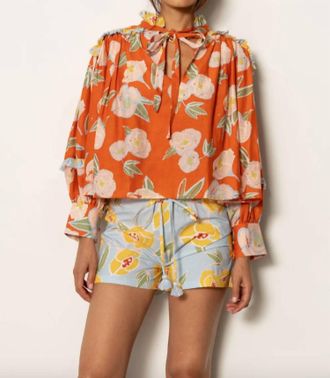 Carolina K Floral Cabana Shorts In Blue Peonies