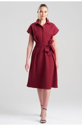 Natori Textured Cotton Jacquard Shirt Dress in Ruby at Nordstrom, Size 16