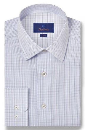 David Donahue Slim Fit Tattersall Check Cotton Dress Shirt in White/Blue at Nordstrom Rack, Size 15 - 32/33