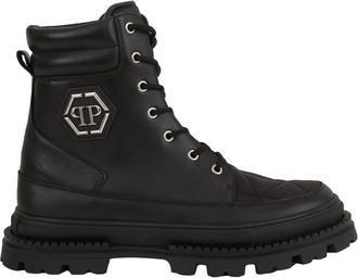 Philipp Plein Platte Zwarte Mid-laarzen - Heren - Veterlaarzen - Zwart - 41 EU - Leer - Schoenen