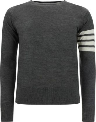 Thom Browne Truien & Vesten, Heren, Grijs, S, Wol, Iconische gestreepte fleece wollen trui