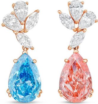Diana M. Jewels 14kt Rose Gold 10cts Lab Grown Blue & Pink Diamond Drop Earrings