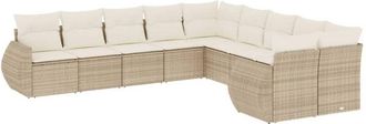 vidaXL Juego De Sof&aacute;s Jard&iacute;n Con Cojines Beige 10 Pzas Rat&aacute;n Sint&eacute;tico Vidaxl