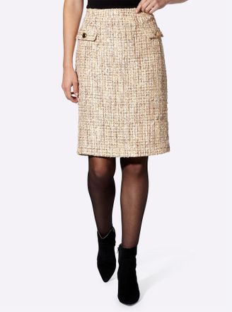 Heine Webrock HEINE, Damen, Gr. 36, beige (champagner, sand, gemustert), 90% Polyester, 10% Polyacryl, gemustert, mehrfarbig, kurz, R&ouml;cke Webrock