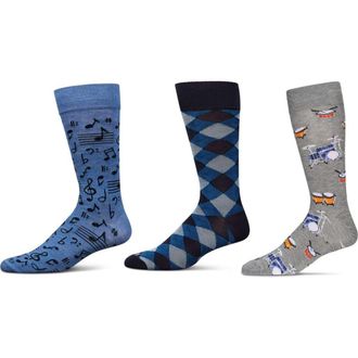 MeMoi Hobby Assorted 3-Pack Crew Socks in Denim at Nordstrom