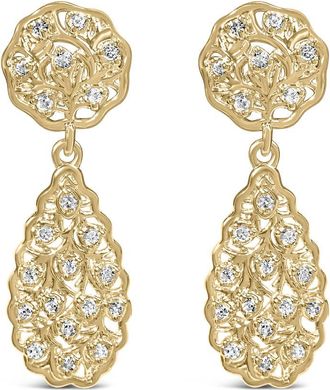 House of Brilliance 14K Yellow Gold Plated Sterling Silver 1/5 Cttw Diamond Teardrop Filigree Earrings