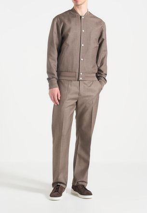 Mani&egrave;re De Voir Savin Pinstripe Tailored Bomber in Taupe at Nordstrom, Size X-Small