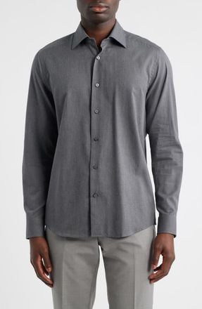 Jack Victor Leonard Cotton Button-Up Shirt in Charcoal at Nordstrom, Size Xx-Large