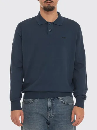 HUGO BOSS Polo in cotone a maniche lunghe con logo ricamato tono su tono