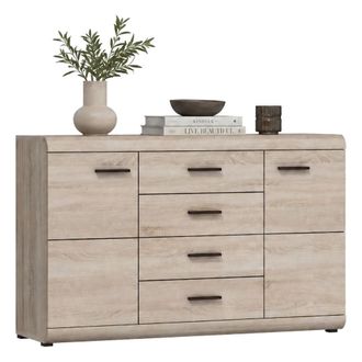 Dmora Credenza Hamireso, Aparador 4 Cajones, 2 Estantes, Puerta Abatible, Corredera, 140x42x87h Cm Marr&oacute;n Roble