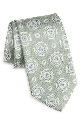 David Donahue Floral Medallion Silk Herringbone Tie in Green at Nordstrom