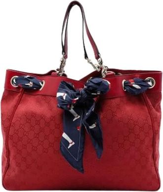 Gucci Pre-owned Bucket Bags, female, Red, Size: ONE SIZE Pre-owned Canvas Tote