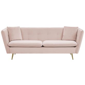 Beliani Beliani - Sof&aacute; 3 Plazas Con Acolchado De Botones Decorativo En Tela De Terciopelo Rosa Con Mechones Frederica