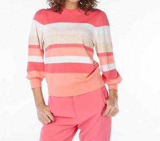 Esqualo Sidsel Stripes Sweater In Coral, Gold, White. Tan
