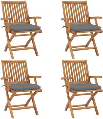 vidaXL Sillas De Jard&iacute;n Plegables 4 Uds Madera Maciza Teca Con Cojines Vidaxl
