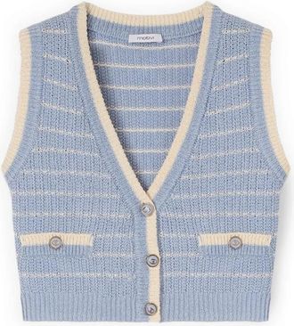 Motivi Cropped gebreid vest - Dames - Vesten - Blauw - L - Katoen - Truien & Vesten