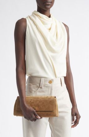 Khaite Audrey Suede Clutch in Mud at Nordstrom