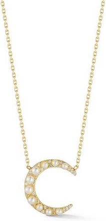 Sphera Milano Cultured Pearl & Cubic Zirconia Crescent Moon Pendant Necklace in Gold at Nordstrom Rack