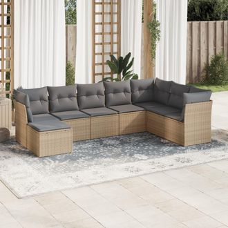 vidaXL Vidaxl - Juego De Sof&aacute;s De Jard&iacute;n Con Cojines Beige 8 Pzas Rat&aacute;n Pe