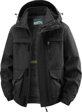 Generic Mens Winter Coats Fleece Lined Cargo Jackets Military Thermal Thick Windbreaker Jackets Utility Jacket Hooded Long Sleeve Zipper Overcoats Multi Pocke