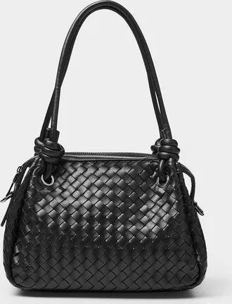 Simons Womens Basketweave faux-leather small bowling bag