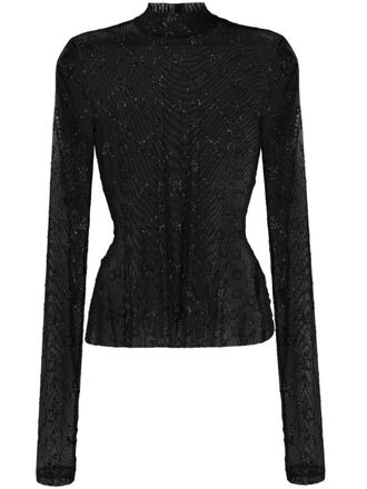 Marine Serre Regenerated flock-glitter blouse - Zwart
