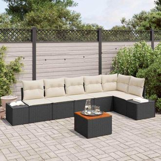 vidaXL Vidaxl - Conjunto De Sof&aacute; De Jard&iacute;n Con Coj&iacute;n 7 Pcs Negro Polirat&aacute;n