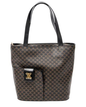 Celine Brown & Black Macadam Coated Canvas Front Pocket Bucket Tote (Authentic Pre-Loved)