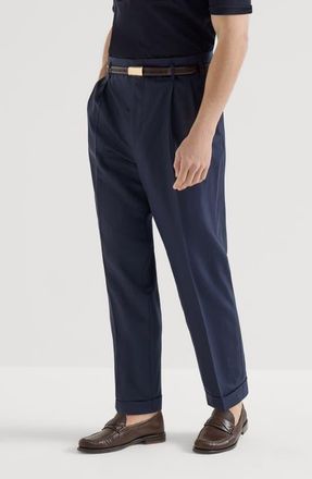 Brunello Cucinelli Double pleated trousers in Navy Blue at Nordstrom, Size 60 It