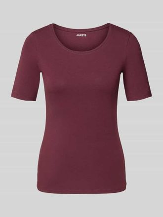 Jake*s Casual Regular Fit T-Shirt aus Baumwoll-Mix in Pflaume, Gr&ouml;&szlig;e XXL