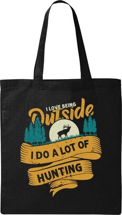 Generic I Love Being Outside I Do A Lot Of Hunting Deer And Moon Natural Ecological Cotton Tote Bag Black