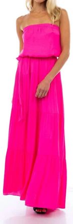 Naked Zebra Maxi Tiered Tube Dress In Hot Pink