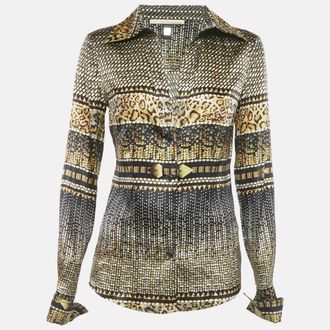 Roberto Cavalli Brown Printed Satin Shirt