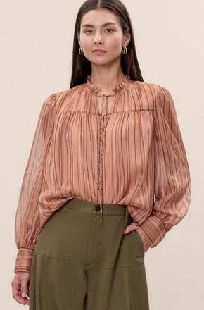 Rebecca Taylor Celeste Stripe Blouse in Persimmon Stripe Multi at Nordstrom, Size X-Large