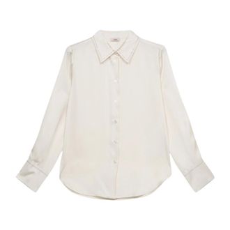 Oltre Overhemden, Dames, Wit, 2Xl, Satijn, Satijnen Blouse met Kettingdetail