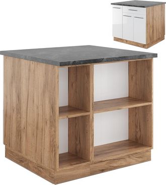 Vicco Isla De Cocina Fame-line, Blanco Brillo Intenso/roble Dorado, 90 Cm Con Caj&oacute;n, Sin Encimera Vicco