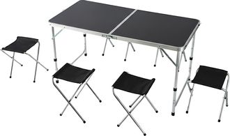 Relaxdays Relaxdays Mesa De Camping, 4 Taburetes, Plegable, Regulable En Altura, Con Asa De Transporte, Aluminio, Mdf, Negra