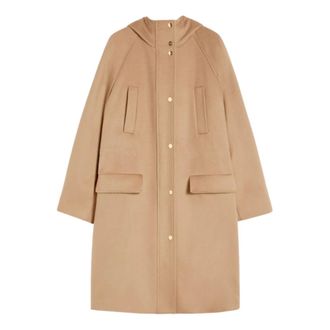 Max Mara Single-Breasted Coats, female, Brown, Size: XS Camel Wool Parka Luxepad Lining