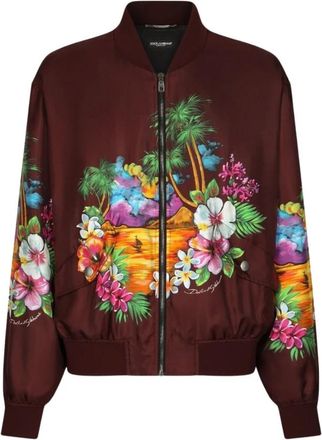 Dolce & Gabbana Multicolor Stretch Jersey Jas - Heren - Bomber jackets - Bruin - M - Polyester - Jassen