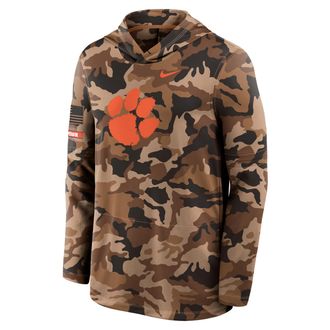 Nike Clemson 2026 Military Appreciation Nike Mens Dri-FIT College Long-Sleeve Hooded Top in Brown | 03B92EACLN-954