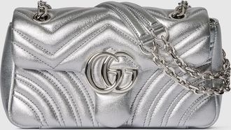 Gucci GG Marmont Small Shoulder Bag, Silver, Leather