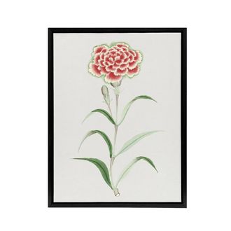 Artery8 Carnation Flower Framed Canvas Wall Art Print Vintage Japanese Botanical in Blue | Size: W24 x H32