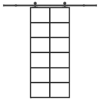 Berkfield Home Sliding Door with Hardware Set 90x205 cm ESG Glass&Aluminium in Black